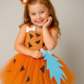 Pebbles Costume Tutu Dress for Girls – Toddler Halloween Outfit with Bone Headband – Flintstones Baby Dress