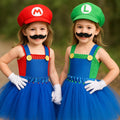 Mario Luigi Tutu Dress Set – Girls Halloween Costume with Gloves & Hat – Sibling Matching Outfits