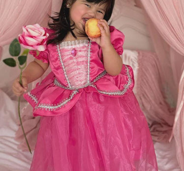 Baby Aurora Princess Dress – Sleeping Beauty Inspired Toddler Costume with Pink Gem – Birthday & Halloween Outfit for 6M–3T