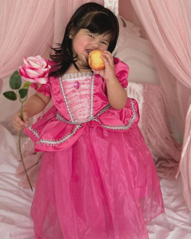 Baby Aurora Princess Dress – Sleeping Beauty Inspired Toddler Costume with Pink Gem – Birthday & Halloween Outfit for 6M–3T