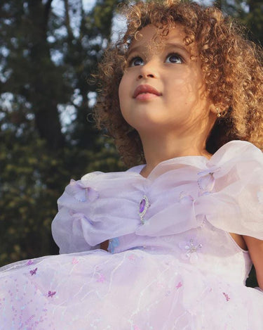 Rapunzel Butterfly Princess Dress – Sparkly Purple Party Costume with Puff Sleeves & Gem Detail – Toddler Girl Birthday Outfit