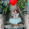 Girls Pennywise Clown Costume – Baby & Toddler IT-Inspired Tutu Dress with Hair Rings, Gloves and Balloon – Halloween Outfit