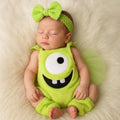 Newborn Mike Wazowski Costume | Monsters Inc Baby Romper Set with Bow & Leg Warmers | Baby Halloween Outfit | Baby Shower Gift