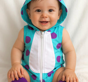 Sully Baby Costume Romper – Monsters Inc Inspired Halloween Outfit – Infant and Toddler – Blue and Purple Baby Monster Romper – 0-18 Months