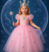 Glinda the Good Witch Costume – Tutu Dress with Star Crown & Wand – Wizard of Oz Girls Dress Up Outfit – Fairy Princess Halloween Costume