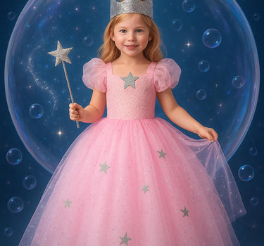 Glinda the Good Witch Costume – Tutu Dress with Star Crown & Wand – Wizard of Oz Girls Dress Up Outfit – Fairy Princess Halloween Costume
