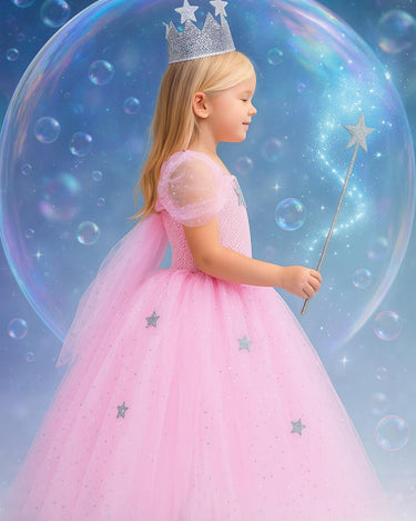 Glinda the Good Witch Costume – Tutu Dress with Star Crown & Wand – Wizard of Oz Girls Dress Up Outfit – Fairy Princess Halloween Costume