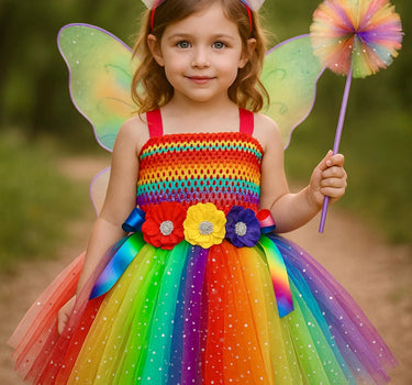Rainbow Fairy Tutu Dress for Toddlers – Includes Wings, Wand & Headband | Girls Birthday Costume Outfit