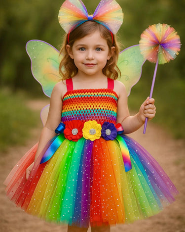 Rainbow Fairy Tutu Dress for Toddlers – Includes Wings, Wand & Headband | Girls Birthday Costume Outfit