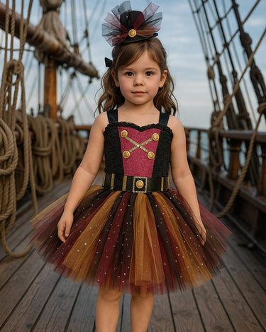 Girls Pirate Tutu Costume – Toddler Halloween Dress with Clip-On Pirate Hat | Buccaneer Dress Up Outfit