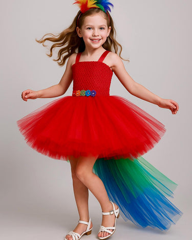 Rainbow Parrot Tutu Dress with Colorful Feather Headband – Bird Costume for Girls