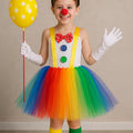 Colorful Clown Tutu Costume Set for Girls – Rainbow Dress, Bow Headband, Nose, Gloves, Balloon & Socks – Circus Halloween Outfit