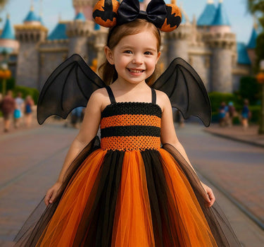 Halloween Bat Tutu Dress with Wings & Mickey Headband | Girls Disneyland Costume | Spooky Mouse Dress for Trick or Treat