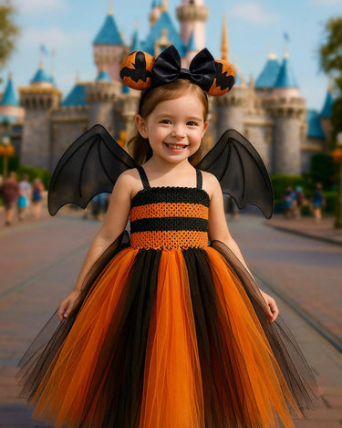 Halloween Bat Tutu Dress with Wings & Mickey Headband | Girls Disneyland Costume | Spooky Mouse Dress for Trick or Treat