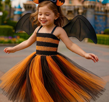 Halloween Bat Tutu Dress with Wings & Mickey Headband | Girls Disneyland Costume | Spooky Mouse Dress for Trick or Treat