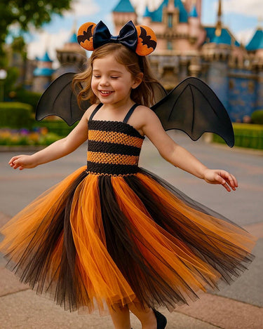 Halloween Bat Tutu Dress with Wings & Mickey Headband | Girls Disneyland Costume | Spooky Mouse Dress for Trick or Treat
