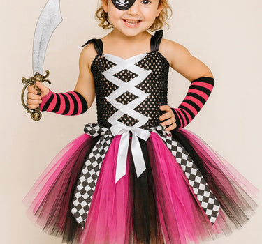 Pink Pirate Tutu Costume for Girls – Halloween Dress Up Set w/ PlaySword, Bandana, Eye Patch, Socks & Gloves