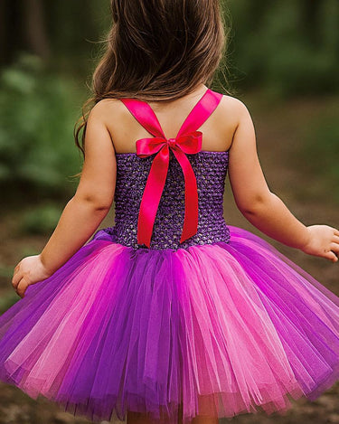 Cheshire Cat Tutu Dress Costume Set – Pink Purple Alice in Wonderland Dress + Sparkle Cat Ear Headband