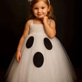 Toddler Ghost Tutu Dress with Headband – Girls Halloween Costume, Spooky Cute Baby Ghost Outfit, White Tulle Dress with Face Design