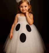 Toddler Ghost Tutu Dress with Headband – Girls Halloween Costume, Spooky Cute Baby Ghost Outfit, White Tulle Dress with Face Design