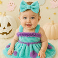 Baby Sully Costume Romper Dress with Bow – Monster Inc Inspired Furry Outfit – Infant to 18 Months – Halloween or Birthday Party Dress