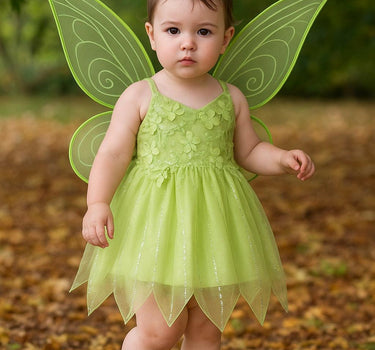 Baby Toddler Tinker Bell Costume with Wings – Green Fairy Dress for Girls, Halloween & Birthday Outfit