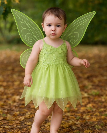 Baby Toddler Tinker Bell Costume with Wings – Green Fairy Dress for Girls, Halloween & Birthday Outfit
