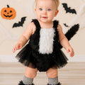Baby Skunk Costume Outfit – 3-24M Furry Tutu Romper with Tail, Bow Headband and Leg Warmers – Infant & Toddler Halloween Animal Dress-Up