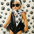 Baby and Toddler Cruella Costume - Black Romper and Dalmatian Scarf | Sizes 3M-3T | Villain Halloween Outfit