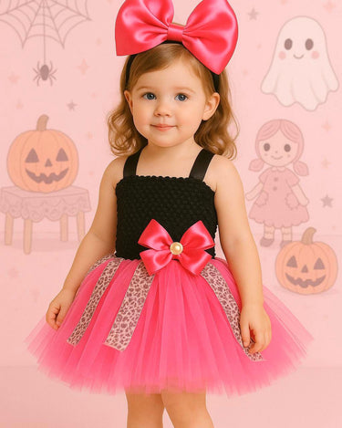 LOL Inspired Pink Tutu Dress with Leopard Ribbon & Oversized Bow Headband – Girls Birthday Party Outfit, Sizes 12M-14T