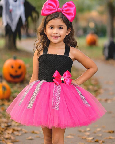 LOL Inspired Pink Tutu Dress with Leopard Ribbon & Oversized Bow Headband – Girls Birthday Party Outfit, Sizes 12M-14T