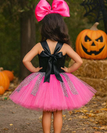 LOL Inspired Pink Tutu Dress with Leopard Ribbon & Oversized Bow Headband – Girls Birthday Party Outfit, Sizes 12M-14T