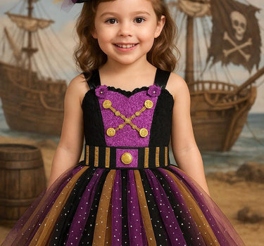 Girls Pirate Tutu Costume – Toddler Halloween Dress with Clip-On Pirate Hat | Buccaneer Dress Up Outfit