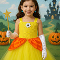 Princess Daisy Tutu Dress with Accessories – Crown Headband, Earrings, Wand and White Gloves – Girls Yellow & Orange Costume – Sizes 12M-14T