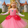 Princess Peach Tutu Dress with Crown, Wand, Gloves & Earrings – Kids Cosplay Costume Birthday Outfit