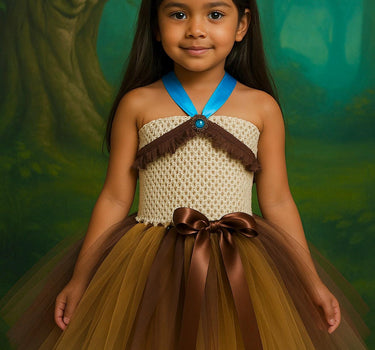Pocahontas Inspired Tutu Dress – Toddler Native Princess Costume – Brown & Blue Halloween Dress
