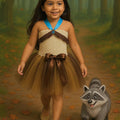 Pocahontas Inspired Tutu Dress – Toddler Native Princess Costume – Brown & Blue Halloween Dress