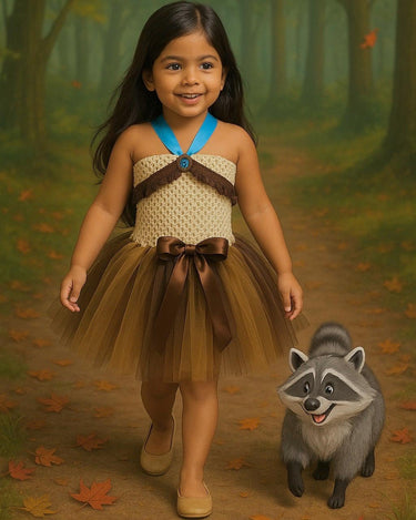 Pocahontas Inspired Tutu Dress – Toddler Native Princess Costume – Brown & Blue Halloween Dress