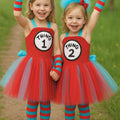 Thing 1 & Thing 2 Tutu Dress Set – Cat in the Hat Costume for Girls – Inspired Birthday Outfit with Headband, Tights and Sleeves