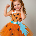 Pebbles Costume Tutu Dress for Girls – Toddler Halloween Outfit with Bone Headband – Flintstones Baby Dress