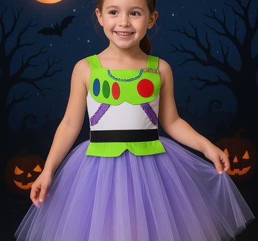 Buzz Lightyear Tutu Dress with Matching Headband – Toy Inspired Costume – Girls Halloween Outfit, Birthday Party Dress – Sizes 12M-14T