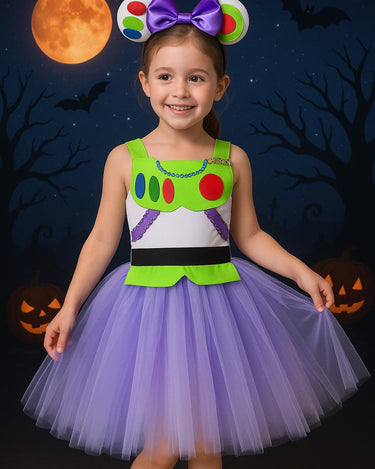 Buzz Lightyear Tutu Dress with Matching Headband – Toy Inspired Costume – Girls Halloween Outfit, Birthday Party Dress – Sizes 12M-14T