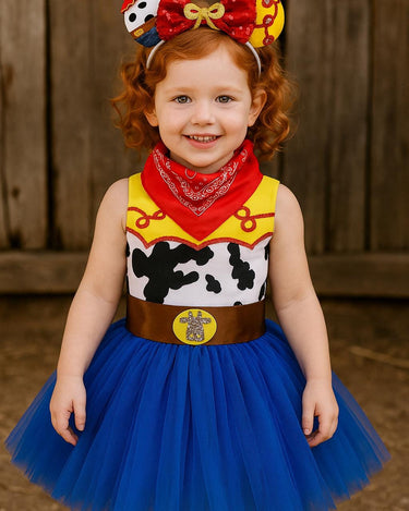Jessie Cowgirl Tutu Dress | Toy Inspired Birthday Outfit | Western Costume with Bandana & Mouse Ears Headband