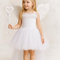 Angel Tutu Costume Set | Sparkly White Hi-Low Dress with Wings, Halo Headband & Heart Wand | Girls Christmas, Pageant and Halloween Outfit