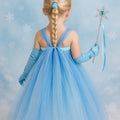 Elsa Princess Tutu Dress | Full Length Frozen Inspired Gown with Cape, Crown, Braid, Gloves and Wand | Girls Birthday and Halloween Costume