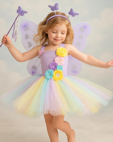 Pastel Butterfly Tutu Dress | Fairy Costume with Wings, Headband and Wand | Girls Birthday, Dress-Up & Halloween Outfit