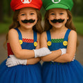 Mario Luigi Tutu Dress Set – Girls Halloween Costume with Gloves & Hat – Sibling Matching Outfits