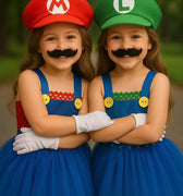 Mario Luigi Tutu Dress Set – Girls Halloween Costume with Gloves & Hat – Sibling Matching Outfits