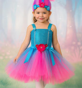 Trolls Inspired Tutu Dress | Poppy Costume with Matching Troll Hair Headband | Girls Birthday & Halloween Outfit