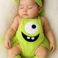 Newborn Mike Wazowski Costume | Monsters Inc Baby Romper Set with Bow & Leg Warmers | Baby Halloween Outfit | Baby Shower Gift